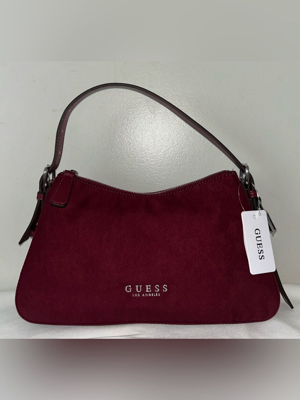 NEW! GUESS Alisha Faux Suede Shoulder Bag in Burgundy